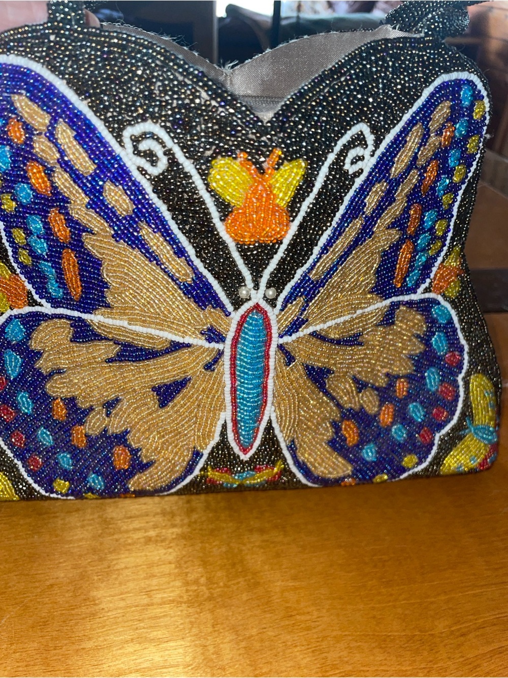 BEAUTIFUL Beaded Butterfly Accent Bag in Blue and Gold - Picture 3 of 12